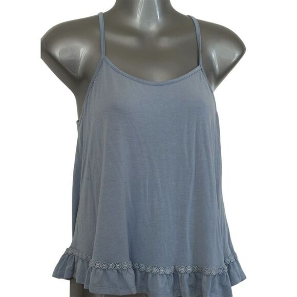 POL Women's Light Blue Ruffle Hem Cami Top Size L Summer Casual NWOT - Picture 2 of 6
